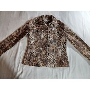 Keren Hart Jacket Womens Medium Brown Paisley Animal Print Button Front Textured